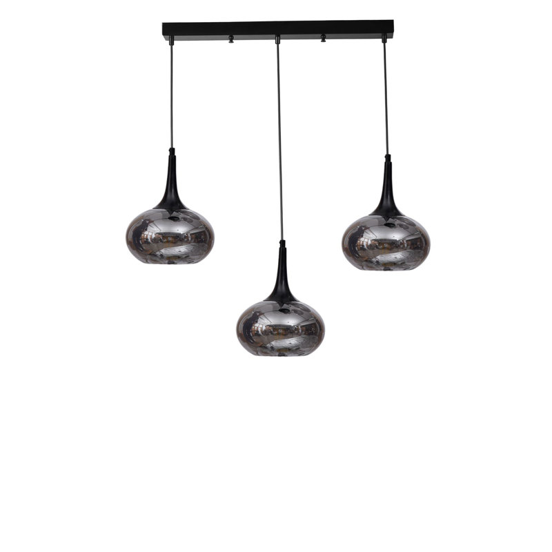 Lustre en métal élégant avec capuchon en verre, hauteur réglable, 7,9 po x 10,2 po | Plaque de base: 21,7 po x 2,4 po x 1,2 po | 3 x douilles E27 (40 W maximum) | Finition grise et noire, idéale pour les salles à manger et les espaces de vie modernes