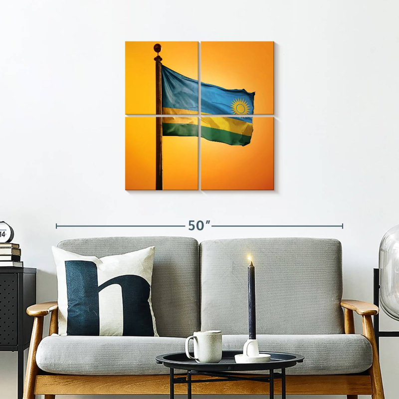 Coucher de soleil sur le drapeau rwandais de Borges, H 26 po x l 26 po
