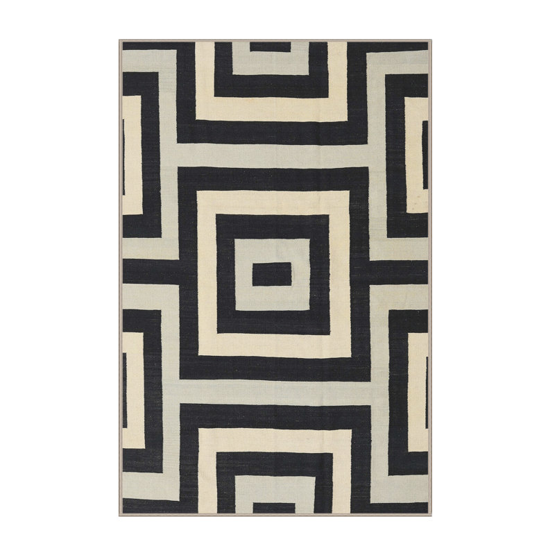 Tapis géométrique noir / beige, Rectangle 5 pi x 8 pi