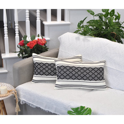 Outdoor Indoor  Pillow Covers Geometric Checkered Pattern, Plaid Woven Cushion Covers Pillow Cases (Set of 2)