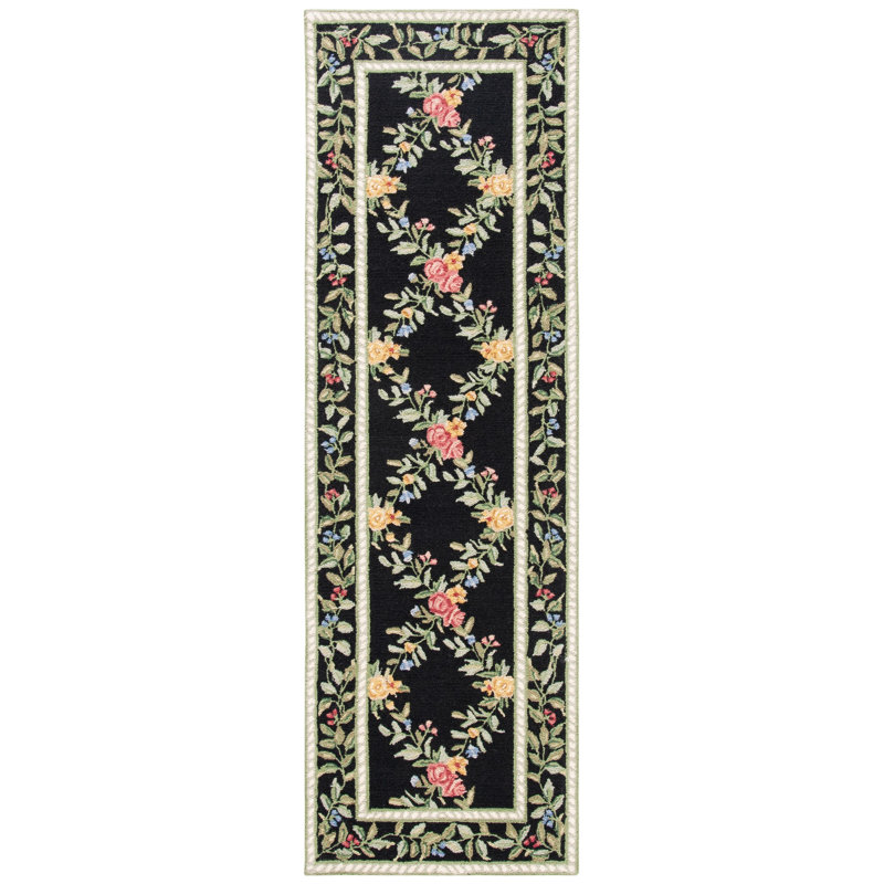 Beyda Hand Hooked Wool Pile Floral Rug, Runner 2'6" x 8'