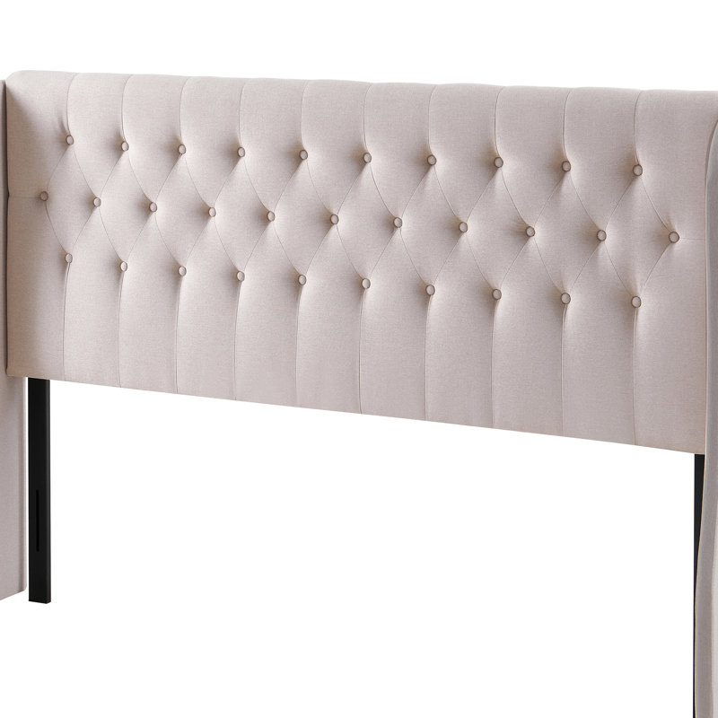 Beige Elegant Tufted Wingback Headboard, Queen