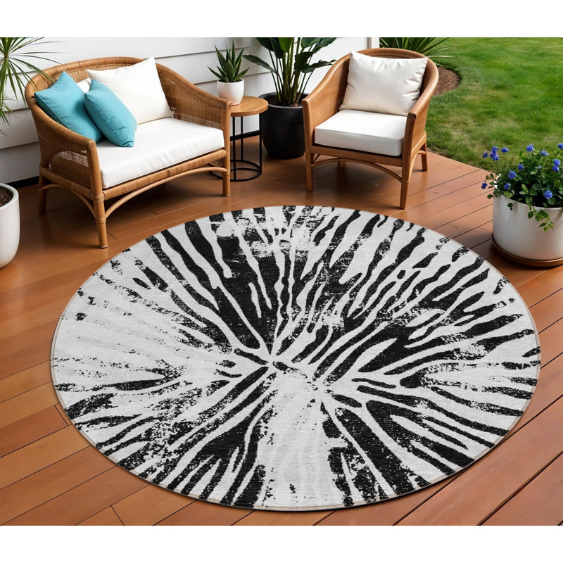 Tapis d'intérieur rond lavable abstrait 8 pi gris