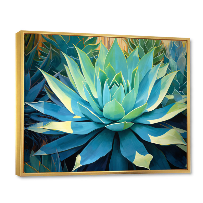 «Green Succulents Majestic Agave II - Succulent», art mural, Cadre flottant doré, H 12 po x l 20 po x P 1 po