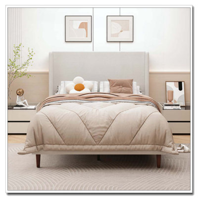Lit tapissier à tête haute haute, tissu chenille, aucun sommier nécessaire