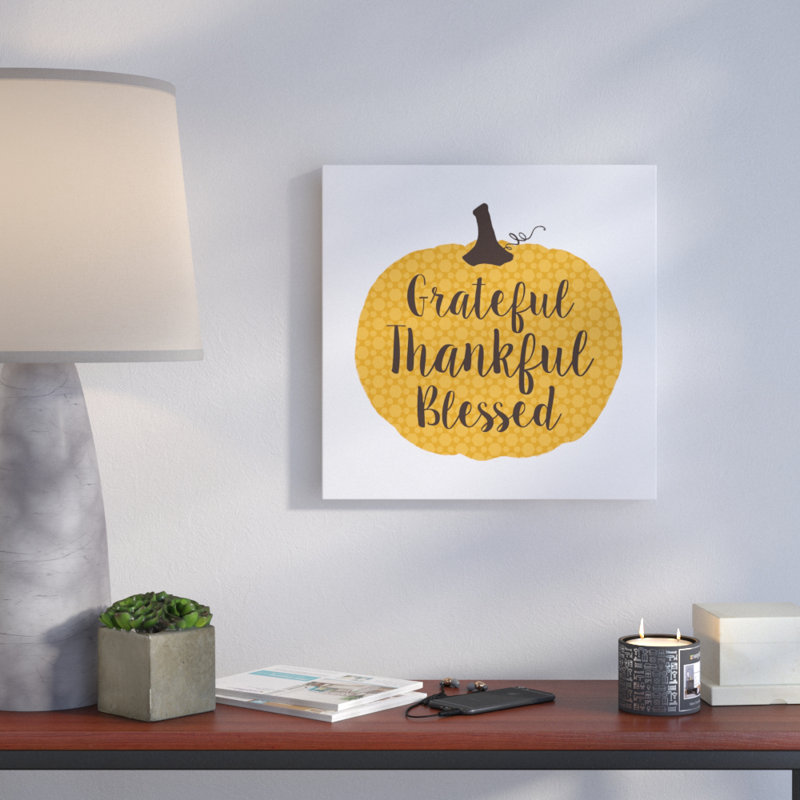 «Grateful Thankful Blessed Pumpkin», reproduction d'art textuel sur toile, H 36 po x l 36 po, Toile tendue