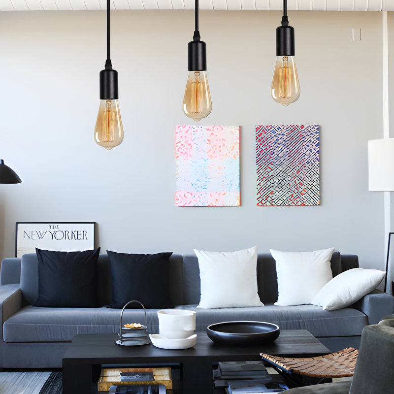 Luminaire suspendu 3 lumières noir moderne à brancher avec fil UL