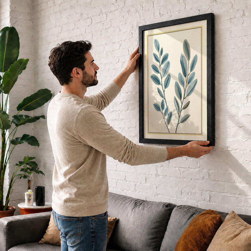 Feathered Plant Study Botanical - Framed Print, Black, A4 - 29.7 x 21.0 cm