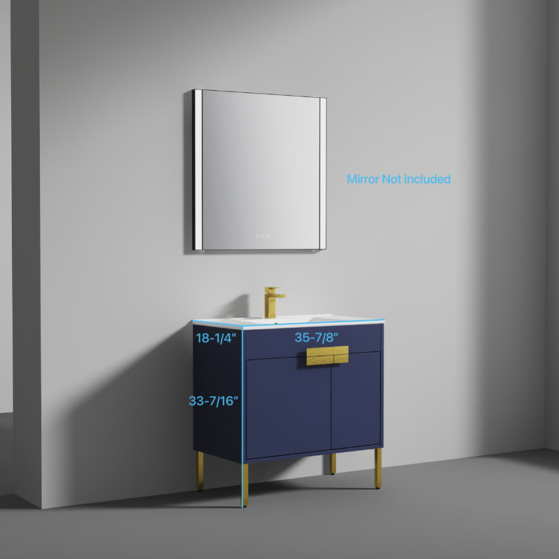 Meuble-lavabo simple autoportant 36 po avec lavabo en céramique Diannie - Armoire en bois, porte à fermeture en douceur, tablette réglable et pieds réglables