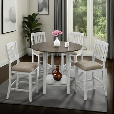 Foldable Leaf Solid Wood Dining Table with Storage, 5-Person Set with Chairs for Small Spaces