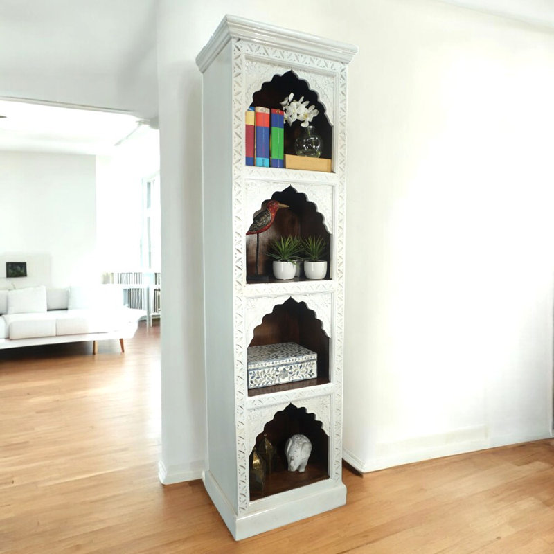 Hand-crafted Solid Wood Arched 4 Shelf Narrow Bookcase