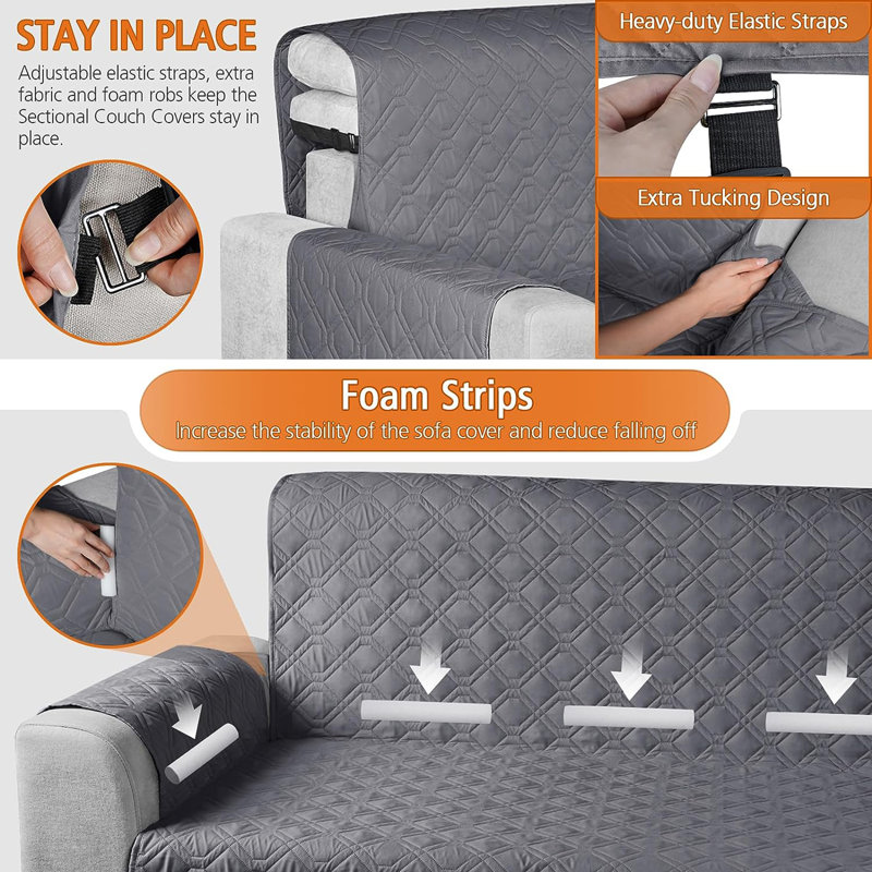 Housse de canapé imperméable et réversible pour canapé modulaire en L réversible, L 18 po x L 84 po