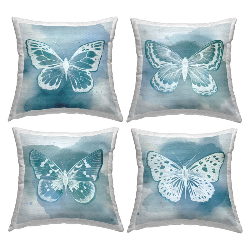Ensemble de coussins 4 pièces Blue Abstract Butterflies par Grace Popp