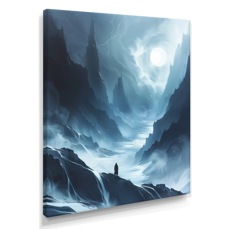 Winter Cliff Wilderness Explorer - Paysage de montagnes, art mural, H 32 po x l 24 po, Toile tendue
