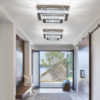Modern Led Crystal Ceiling Light Single Layer Rectangular 2500k-6500k 1440lm Suitable For Living Room, Bedroom, Kitchen, Balcony, Basement And Office 11.8"*9.4" Ceiling Base (brightness And Color Temperature Adjustable)