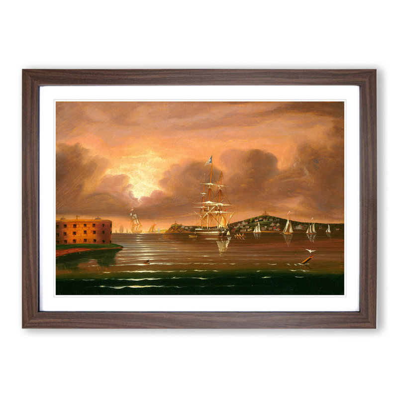 Bay of New York by Thomas Chambers - Picture Frame Painting, Walnut Framed, 36cm H x 48cm W x 2cm D