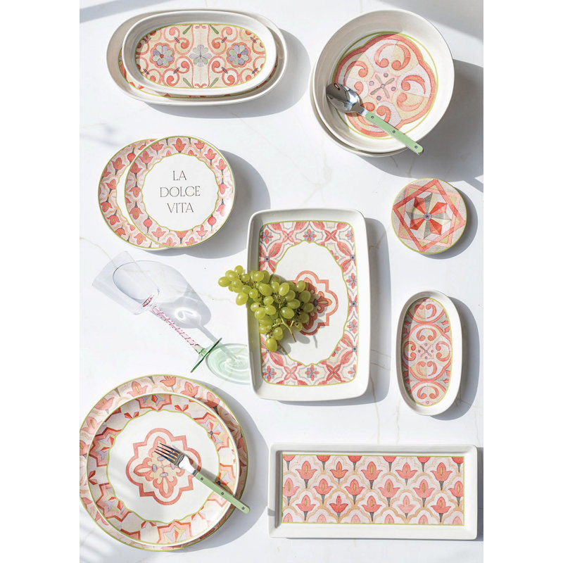 Ensemble de 6 assiettes élégantes, rose, 10,2 x 10,2 x 0,8 po | 100% céramique, va au lave-vaisselle | Parfait pour les réceptions et l'utilisation quotidienne, design élégant pour les tables de salle à manger et les occasions spéciales