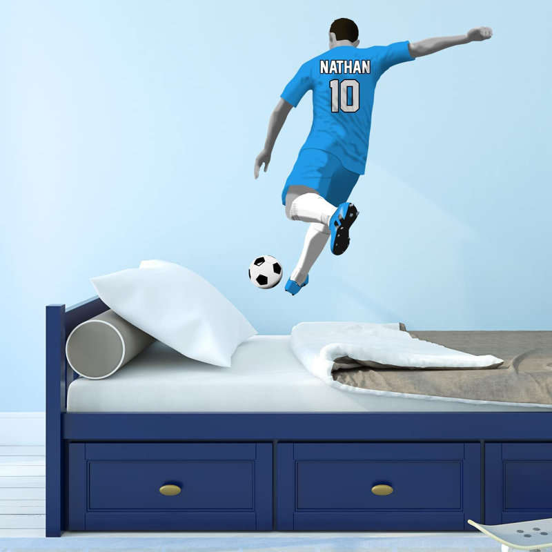 Adhésif décoratif footballeur, H 15 po x l 13 po, Bleu ciel