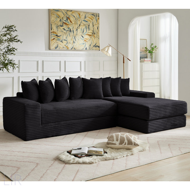Oversize Cloud Sectional Couch, L-Shape Sofa, Convertible Floor Sleeper Sofa Bed, No Assembly, Eight Pillows, 3-In-1, Magazine Bag, Right Facing, Corduroy