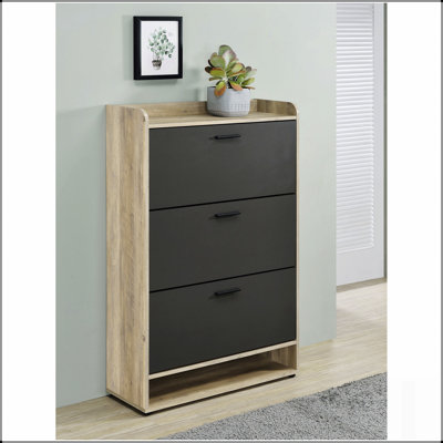 3-Tier Engineered Wood Shoe Cabinet with Ample Storage, Perfect for Organized and Tidy Entryways.