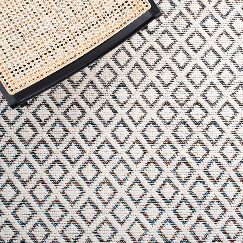 Tapis ivoire / noir en laine tissé à la main Matamoros, Carré 6 pi