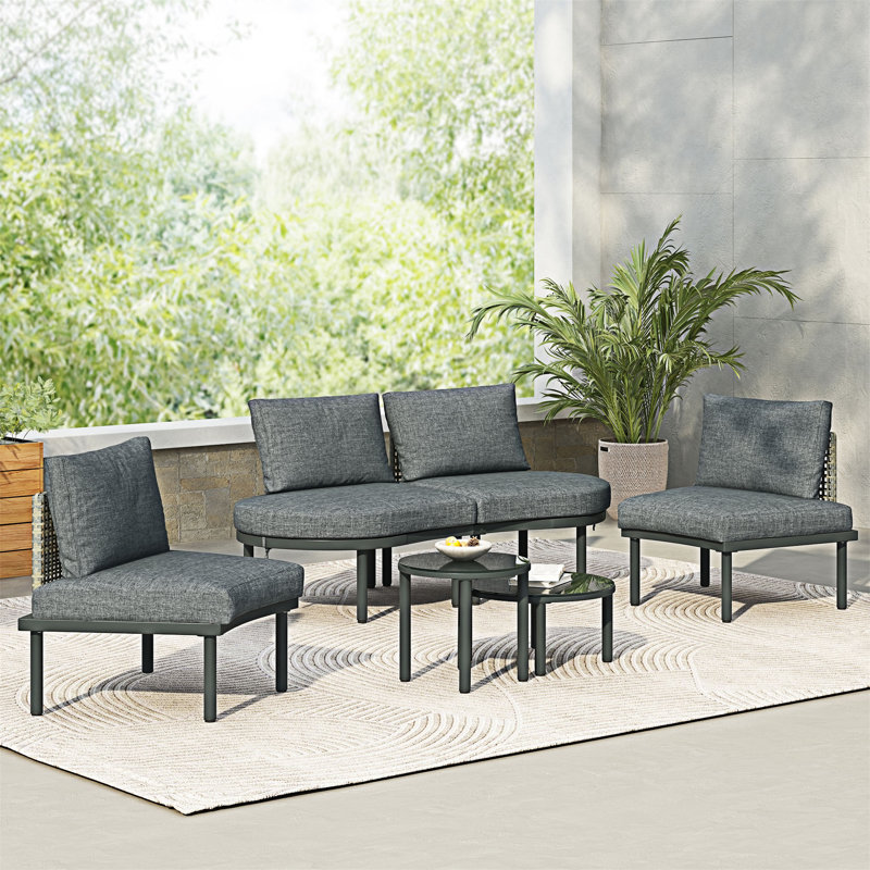 Canapé modulaire d'extérieur 6 pièces, Gris, Gris