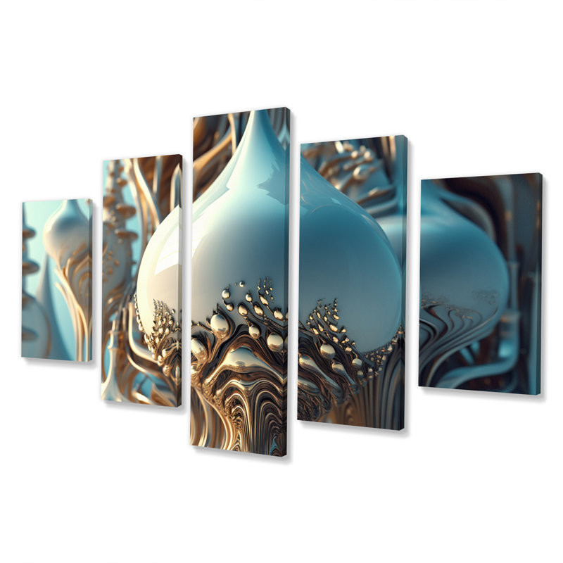  «Fractal Turquoise Cosmic Architecture - Décoration murale fractales - 5 panneaux