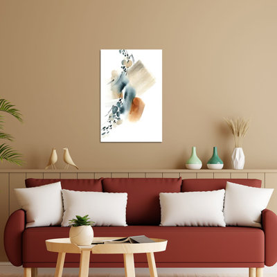 Abstrait en bleu et terre cuite I, impression sur verre acrylique