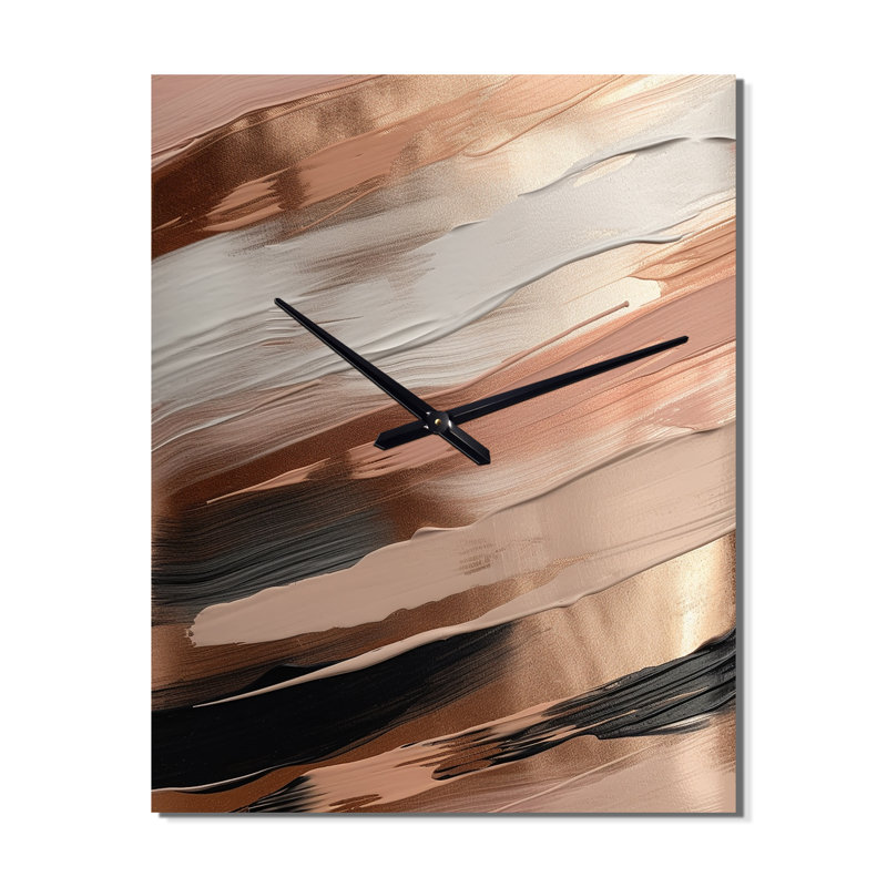 Or rose et formes roses en contemporain II - Horloge murale abstraite surdimensionnée, H 40 po x l 30 po x P 1 po