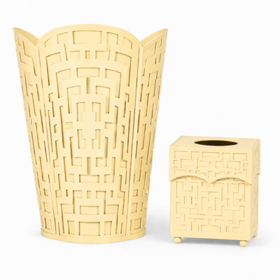Butter Yellow Fretwork Wastepaper Basket & Tissue