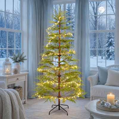 Arbre de Noël cyprès artificiel pré-éclairé avec 300 lumières DEL étoile et lune blanc chaud, branches articulées et base en métal