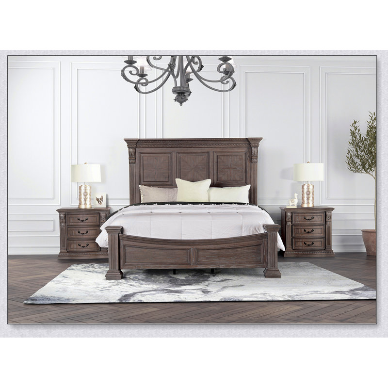 Formal Traditional Look Weathered Oak 1Pc Bed Panel Headboard Solidwood Carved Details Bedroom Furniture, Queen