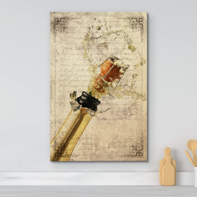 Rustic Bevera " Cork Popping Out From The Wine Bottle On Vintage Letter Background "