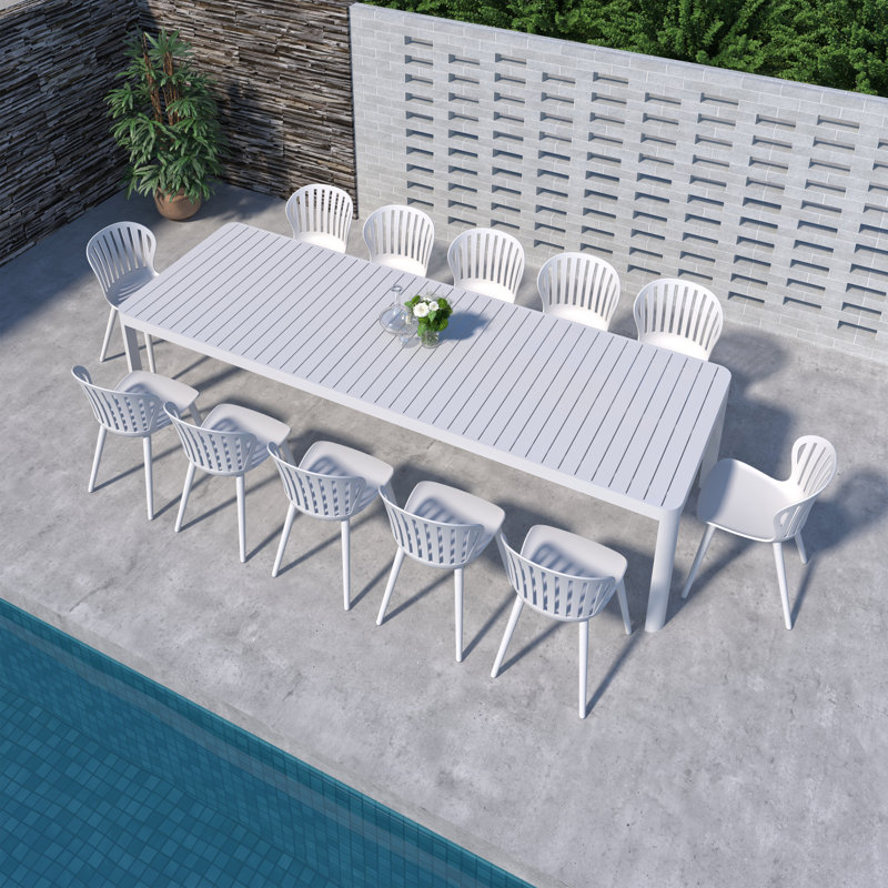 Amazonia Milky Extendable Outdoor Patio Aluminum And Resin Dining Set, 12, White