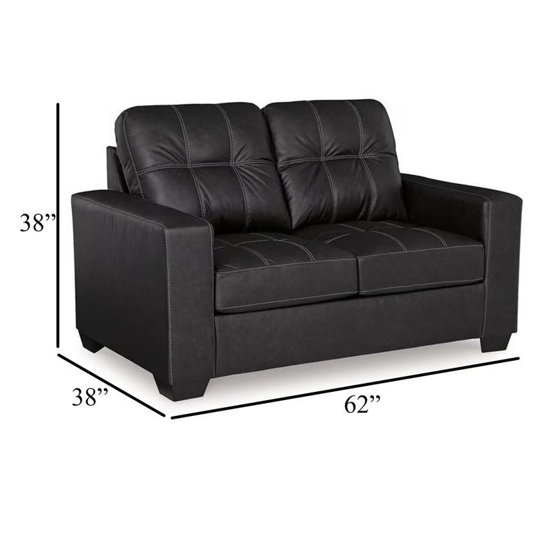 Causeuse Barl, moderne, simili cuir riche touffeté de 62 pouces, Noir