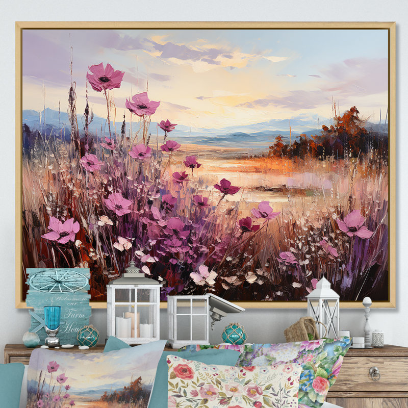 «Violet Flower Meadow Harmony», reproduction, Cadre naturel flottant, H 16 po x l 32 po x P 1 po