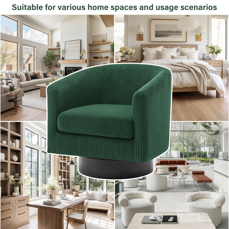 Bennett 72.1Cm Wide Swivel Barrel Chair, Dark Green Corduroy