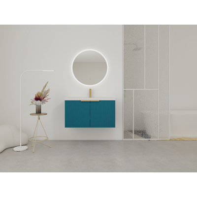 Meuble-lavabo mural 36 po avec lavabo en résine et 2 portes à fermeture en douceur (emballage KD)