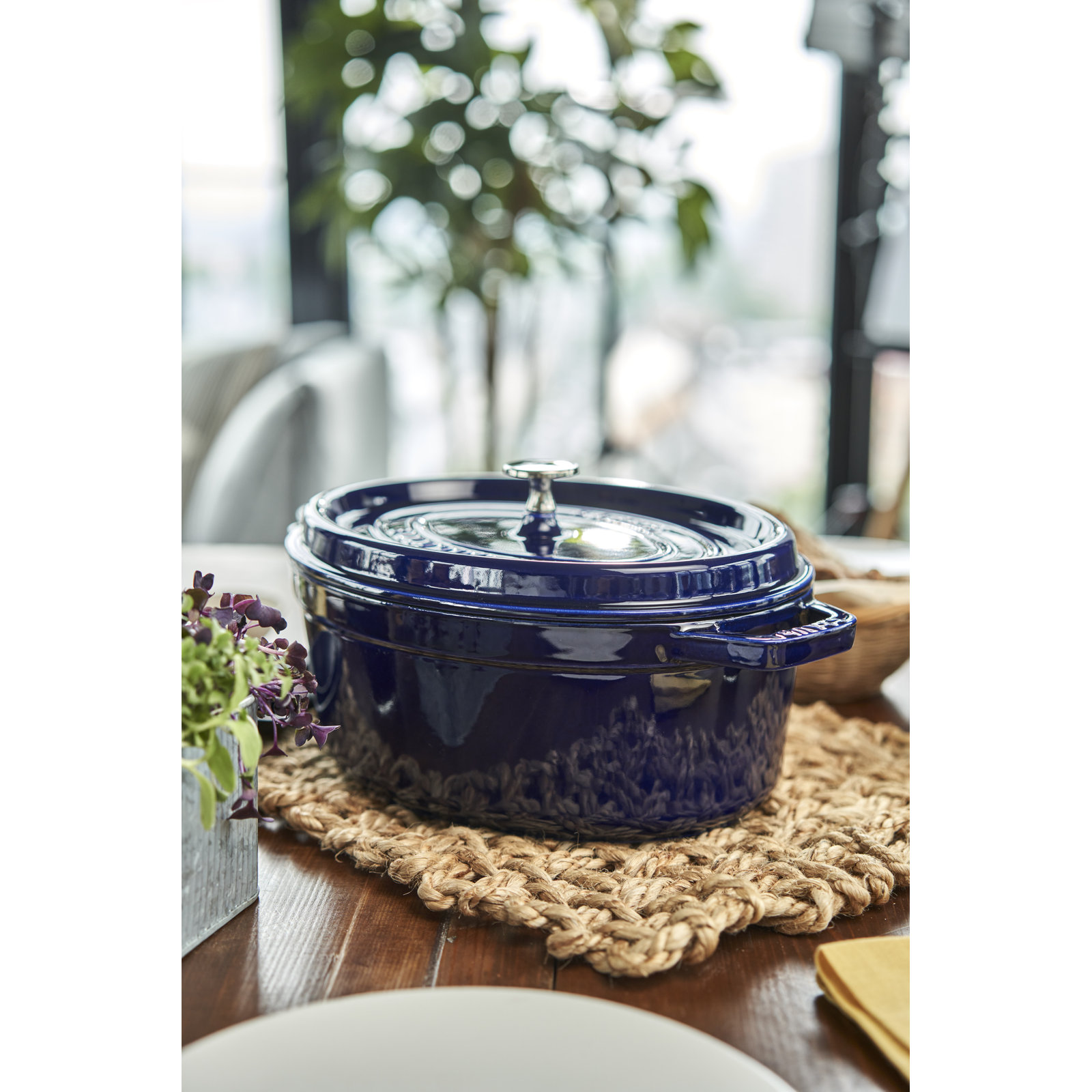 Staub Cast Iron Oval Cocotte, Dark Blue, 5.75 qt