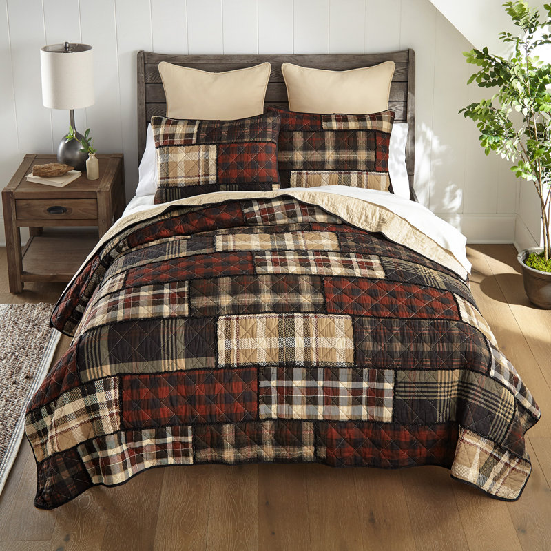 Donna Sharp LJ Plaid 2PC Ragged Pieced Cotton Twin Quilt Set, Twin Quilt + 1 Standard Sham