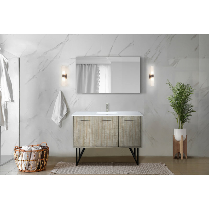 48 po L x P 20 po. Meuble-lavabo rustique avec plateau en marbre de culture et robinet en nickel brossé - pieds d'armoire à fermeture en douceur, grand espace de rangement avec tiroirs