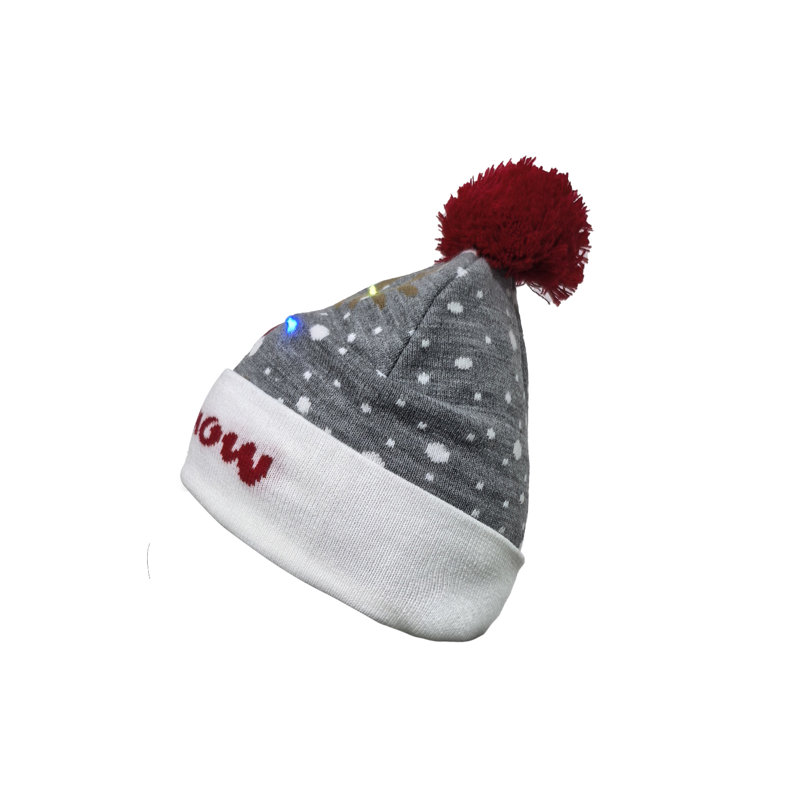 Light Up Xmas Festive Fun Cosy Hat Let It Snow Grey