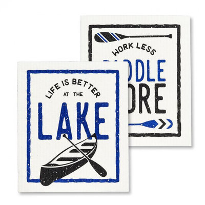 Set Of 2 Life Is Better At The Lake , Work Less Paddle More Dishcloth