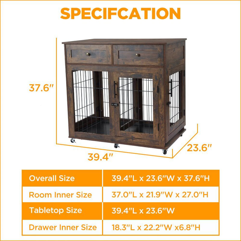 Meuble pour chien avec 2 tiroirs, Brun