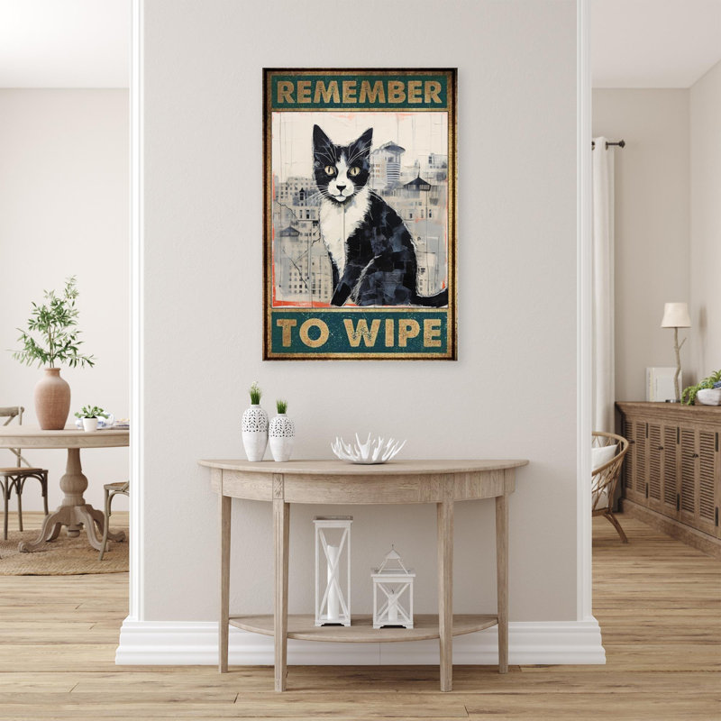 «Tuxedo Cat N'oubliez pas d'essuyer» 2 - 1 pièce, impression sur toile tendue, H 36 po x l 24 po x P 1,25 po