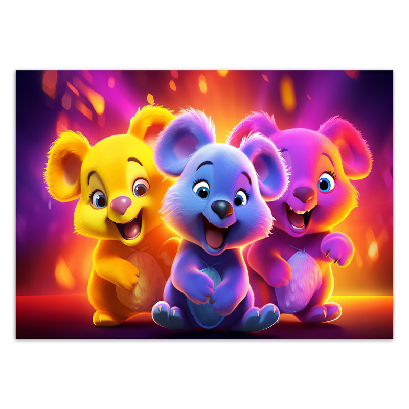 Neon Baby Bear - No Frame Print on Canvas, 60cm H x 90cm W