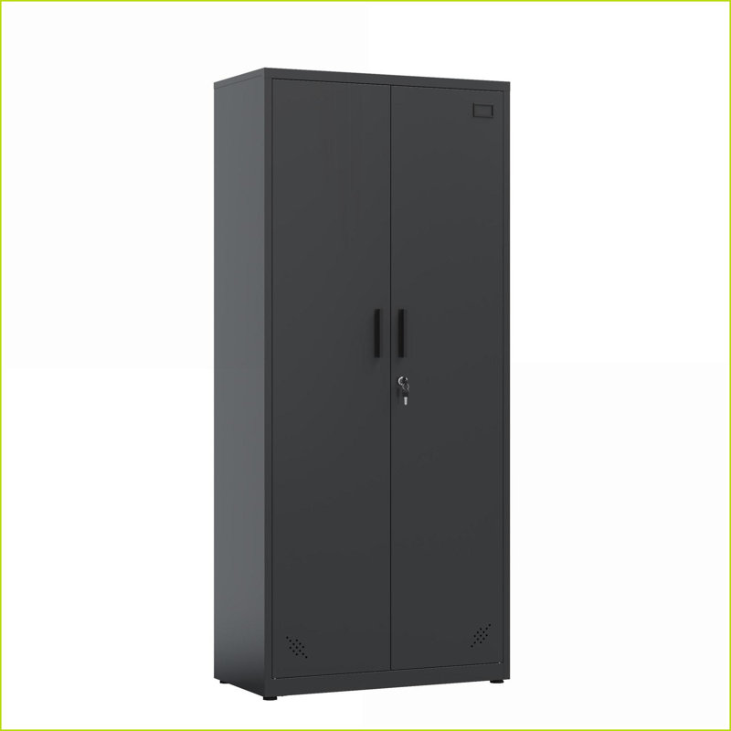 Armoires | Armoire de rangement en métal à 2 portes avec tablettes réglables Verrou | Acier | Bureau, Noir