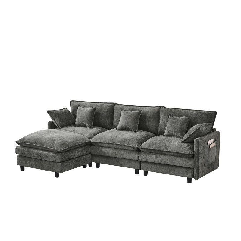 101.9-Inch Three-Seater Sofa, Made Of Chenille Fabric, Equipped With A Movable Footstool, Modular Design, Suitable For Various Settings Such As Living Rooms, Bedrooms, And Apartments.