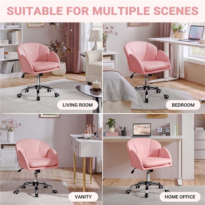 Corson Modern Swivel Rolling Desk Chair for Home Office with Armrests, Simple Pink Faux Leather