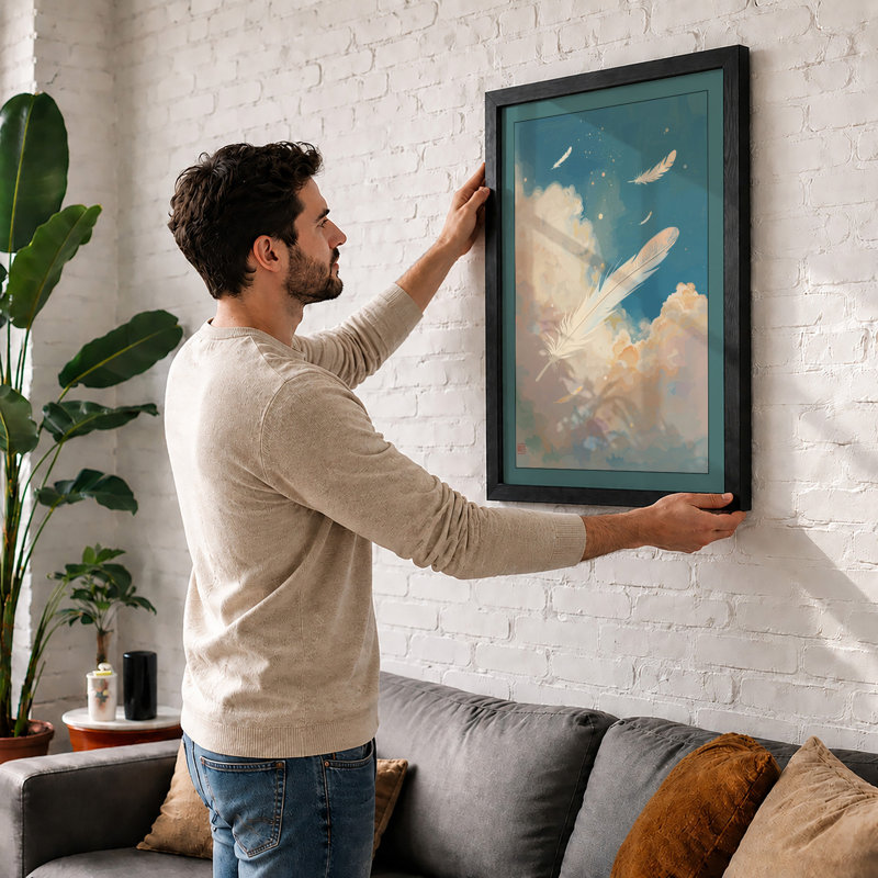 Feathers in the Sky Minimalist - Framed Print, A4 - 29.7 x 21.0 cm, White